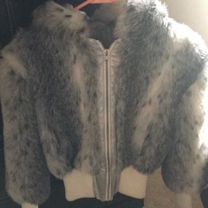 Maria Dionisiou Faux Fur Cropped Zip Up Hoodie